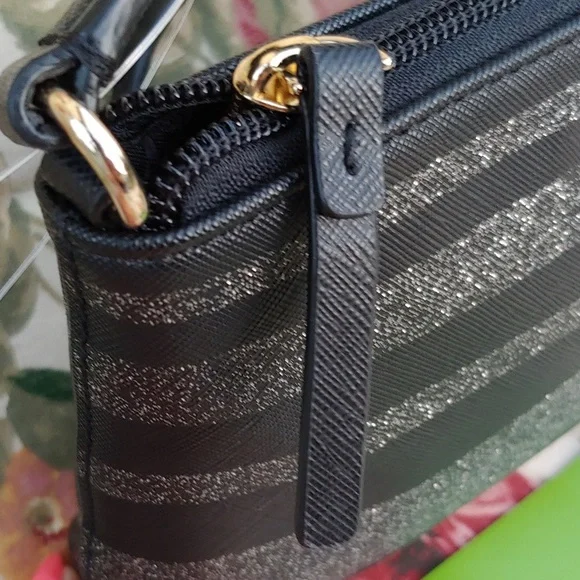Kate Spade Haven Lane Ramey Leather Black Glitter Stripe Crossbody Bag NWT - Picture 6 of 15
